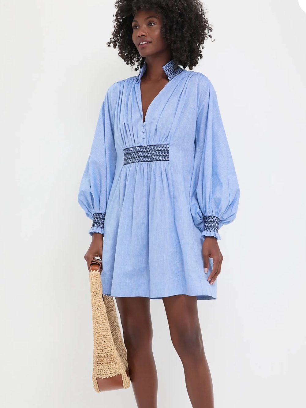 Tuckernuck Chambray Blue Embroidered Aubury Mini Dress